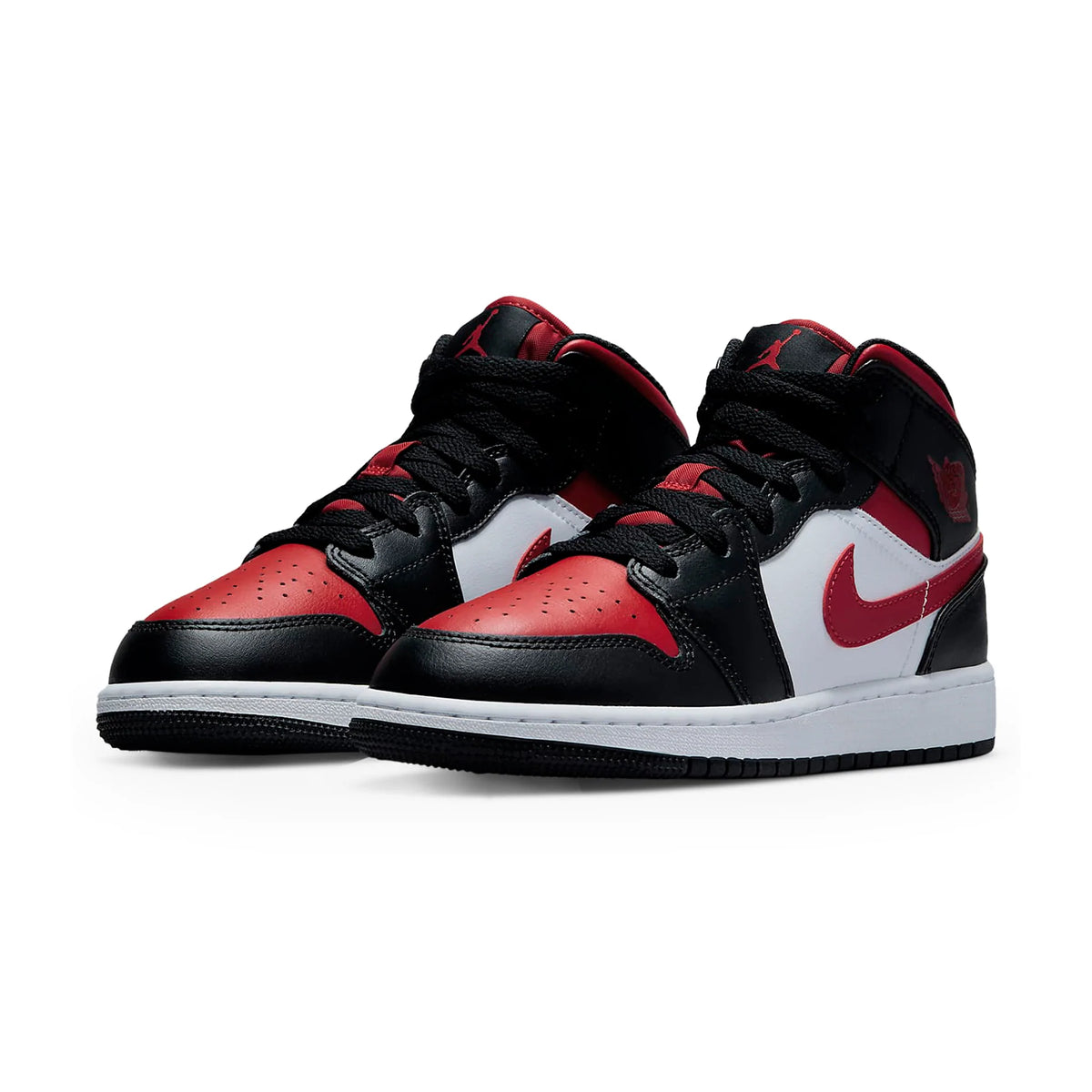 Air jordan 1 mid red deals white black